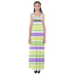 Yellow Purple Green Stripes Empire Waist Maxi Dress