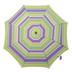 Yellow Purple Green Stripes Hook Handle Umbrellas (large) by BrightVibesDesign