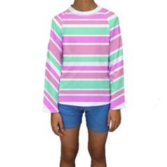 Pink Green Stripes Kid s Long Sleeve Swimwear