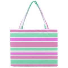 Pink Green Stripes Mini Tote Bag by BrightVibesDesign