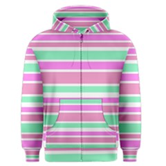 Pink Green Stripes Men s Zipper Hoodie by BrightVibesDesign