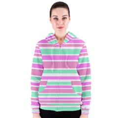 Pink Green Stripes Women s Zipper Hoodie by BrightVibesDesign