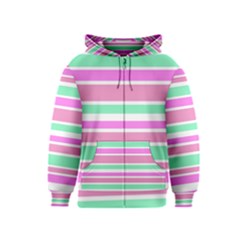 Pink Green Stripes Kids  Zipper Hoodie by BrightVibesDesign