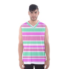 Pink Green Stripes Men s Basketball Tank Top