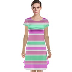 Pink Green Stripes Cap Sleeve Nightdress