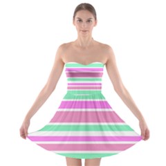 Pink Green Stripes Strapless Dresses