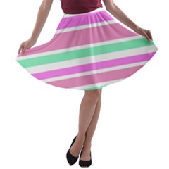 Pink Green Stripes A-line Skater Skirt