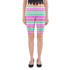 Pink Green Stripes Yoga Cropped Leggings