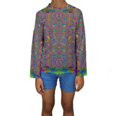 Peacock Eyes In A Contemplative Style Kid s Long Sleeve Swimwear