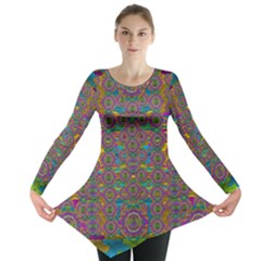 Peacock Eyes In A Contemplative Style Long Sleeve Tunic 