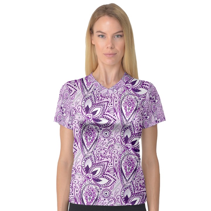 Purple Paisley Doodle Women s V-Neck Sport Mesh Tee