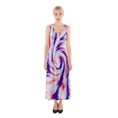 Groovy Red White Blue Swirl Sleeveless Maxi Dress