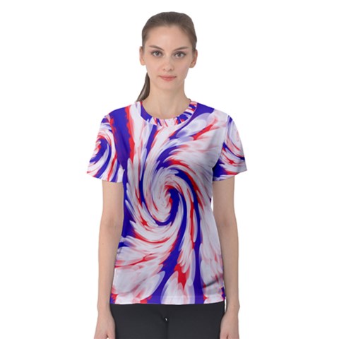 Groovy Red White Blue Swirl Women s Sport Mesh Tee by BrightVibesDesign