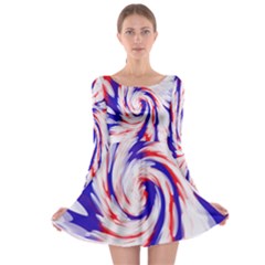 Groovy Red White Blue Swirl Long Sleeve Skater Dress by BrightVibesDesign