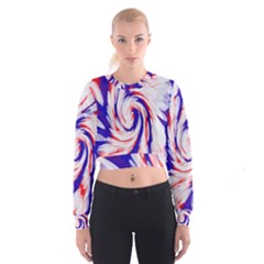 Groovy Red White Blue Swirl Women s Cropped Sweatshirt by BrightVibesDesign