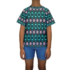 Fancy Teal Red Pattern Kid s Short Sleeve Swimwear