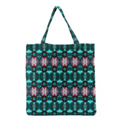 Fancy Teal Red Pattern Grocery Tote Bag by BrightVibesDesign