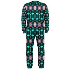 Fancy Teal Red Pattern Onepiece Jumpsuit (men)  by BrightVibesDesign