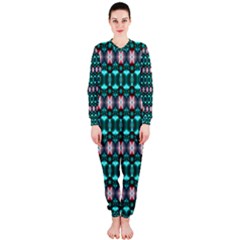 Fancy Teal Red Pattern Onepiece Jumpsuit (ladies)  by BrightVibesDesign