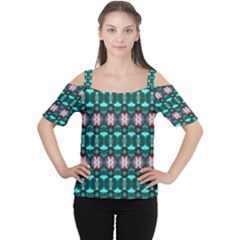 Fancy Teal Red Pattern Women s Cutout Shoulder Tee