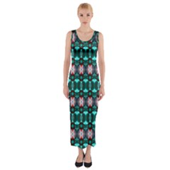 Fancy Teal Red Pattern Fitted Maxi Dress by BrightVibesDesign