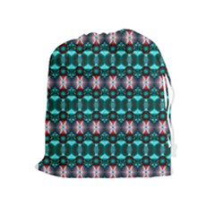 Fancy Teal Red Pattern Drawstring Pouches (extra Large)