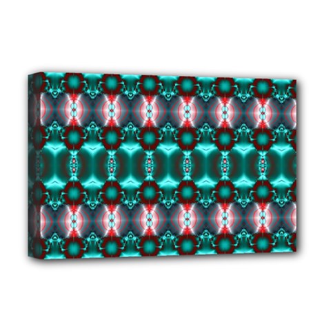 Fancy Teal Red Pattern Deluxe Canvas 18  X 12   by BrightVibesDesign