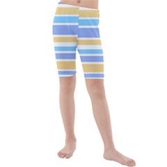 Blue Yellow Stripes Kid s Mid Length Swim Shorts