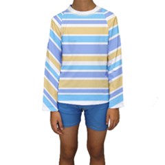 Blue Yellow Stripes Kid s Long Sleeve Swimwear