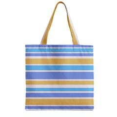 Blue Yellow Stripes Zipper Grocery Tote Bag