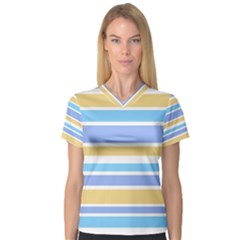 Blue Yellow Stripes Women s V-neck Sport Mesh Tee