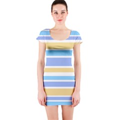 Blue Yellow Stripes Short Sleeve Bodycon Dress by BrightVibesDesign