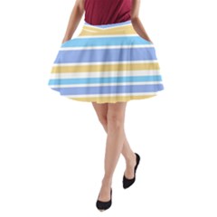 Blue Yellow Stripes A-line Pocket Skirt