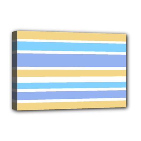 Blue Yellow Stripes Deluxe Canvas 18  X 12   by BrightVibesDesign