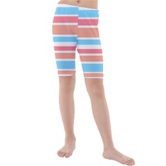 Orange Blue Stripes Kid s Mid Length Swim Shorts