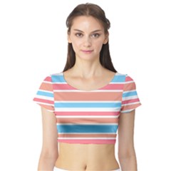 Orange Blue Stripes Short Sleeve Crop Top (tight Fit)