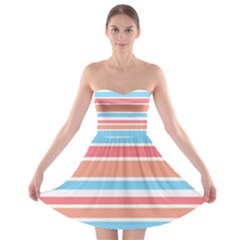 Orange Blue Stripes Strapless Dresses