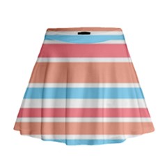 Orange Blue Stripes Mini Flare Skirt