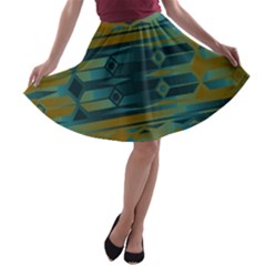 Blue Green Gradient Shapes                                       A-line Skater Skirt