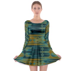 Blue Green Gradient Shapes                                       Long Sleeve Skater Dress