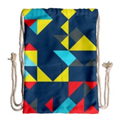 Colorful Shapes On A Blue Background                                        Large Drawstring Bag