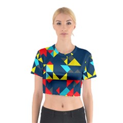 Colorful Shapes On A Blue Background                                        Cotton Crop Top