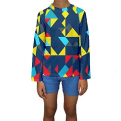 Colorful Shapes On A Blue Background                                         Kid s Long Sleeve Swimwear