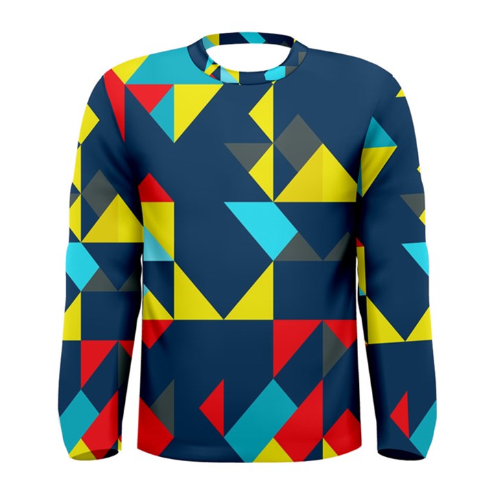 Colorful shapes on a blue background                                        Men Long Sleeve T-shirt