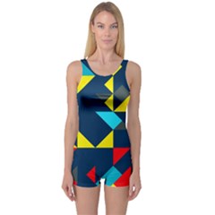 Colorful Shapes On A Blue Background                                        Women s Boyleg One Piece Swimsuit