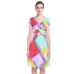 Watercolors Shapes        Short Sleeve Front Wrap Dress