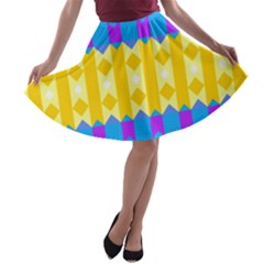 Rhombus And Other Shapes Pattern                                          A-line Skater Skirt