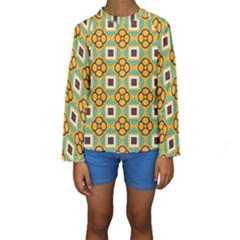 Flowers And Squares Pattern                                             Kid s Long Sleeve Swimwear