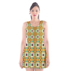 Flowers And Squares Pattern                                            Scoop Neck Skater Dress