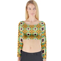 Flowers And Squares Pattern                                            Long Sleeve Crop Top